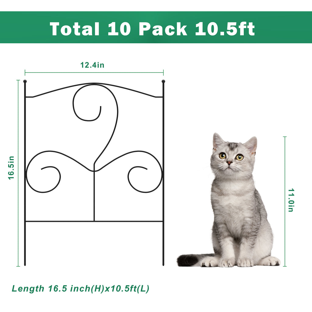 10-Piece Garden Animal Barrier, 16.5-Inch High Rustproof Metal Landscape Edging, 10.5-Foot Total Length Decorative Pet Blocker Fence for Outdoor Yard and Patio
