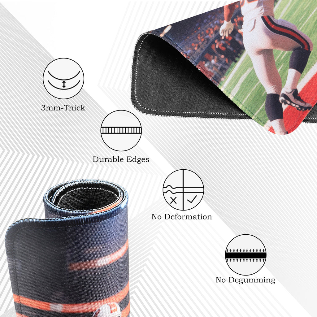 3-Piece Football Field Mouse Pad Set, American Football Action Extended Desk Mat & Accessories