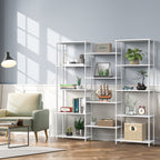 Modern 5-Tier Bookshelf and Display Rack, Tall Minimalist Storage Organizer for Living Room and Office, White Metal Frame,