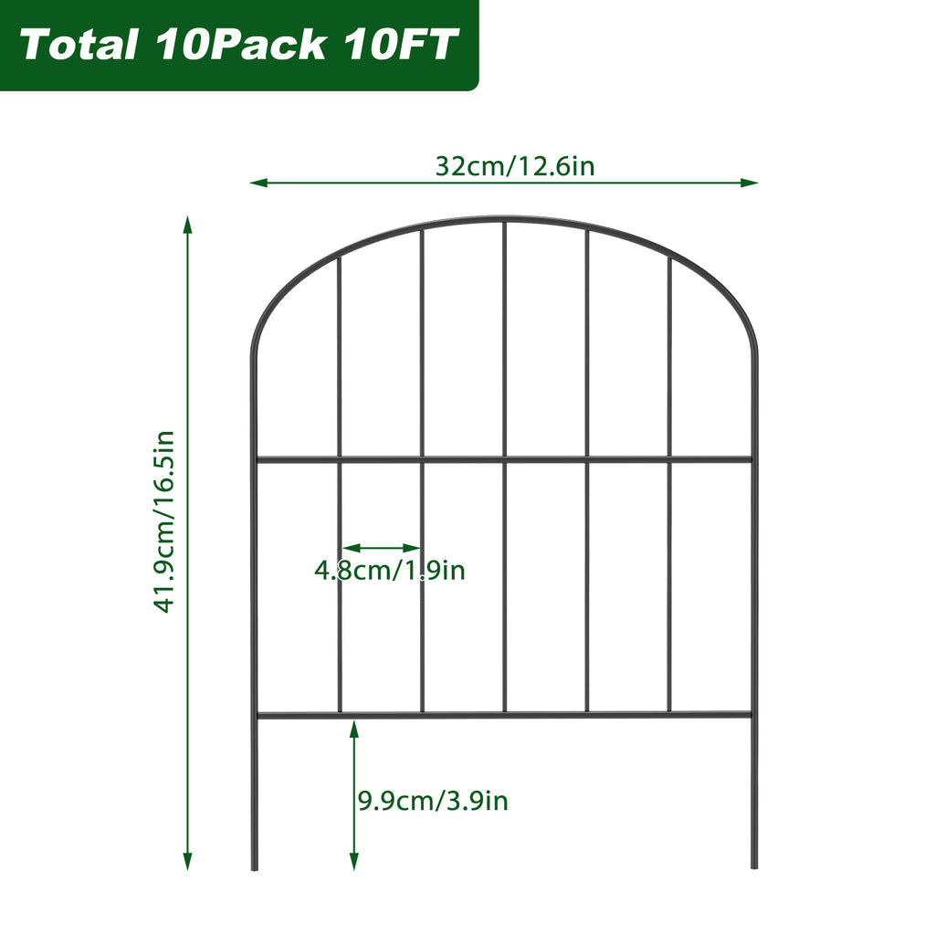 Small Arched Garden Fence 10-Pack, 16.5"H x 10ft L Metal Wire Animal Barrier for Small Dogs