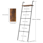 5 Tier Leaning Blanket Ladder with Top Rustic Wood Shelf, Black Metal Farmhouse Towel Rack Freestanding Quilt Blanket Holder, Multi Purpose Storage Organizer for Bathroom Bedroom Living Room Pool