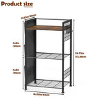 3-Tier Bathroom Floor Storage Shelf - Freestanding Organizer with Side Pocket & Towel Hooks, Brown,
