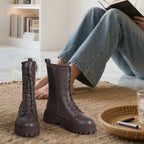 Women's Fashion Boots Ankle Boots, Lace Up Boots with Inside Zipper, Heel Height 2.04 inches. Casual fashion fall and winter boots shoes