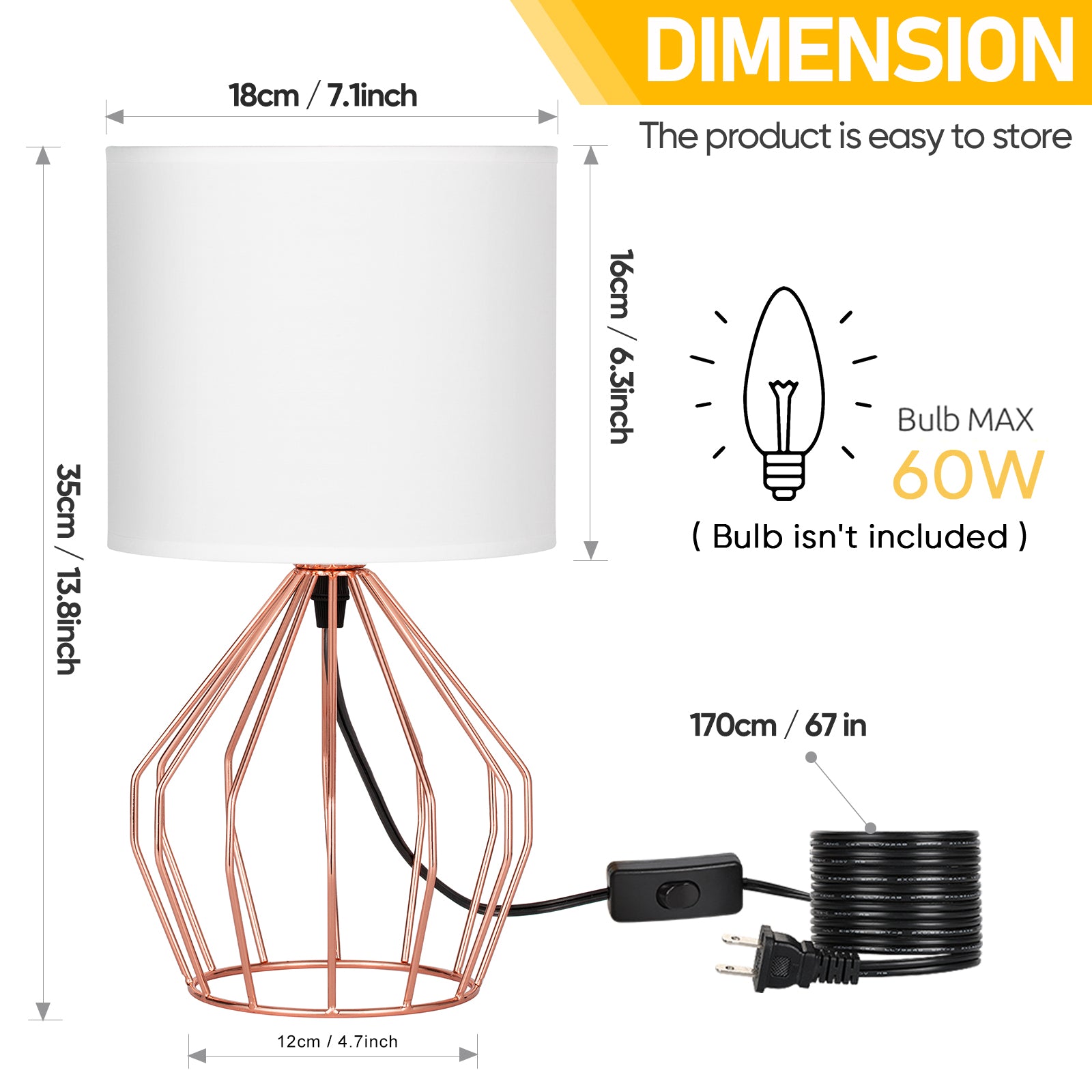 Aura Cage Bedside Lamp | Modern Minimalist Accent Light with Linen Shade