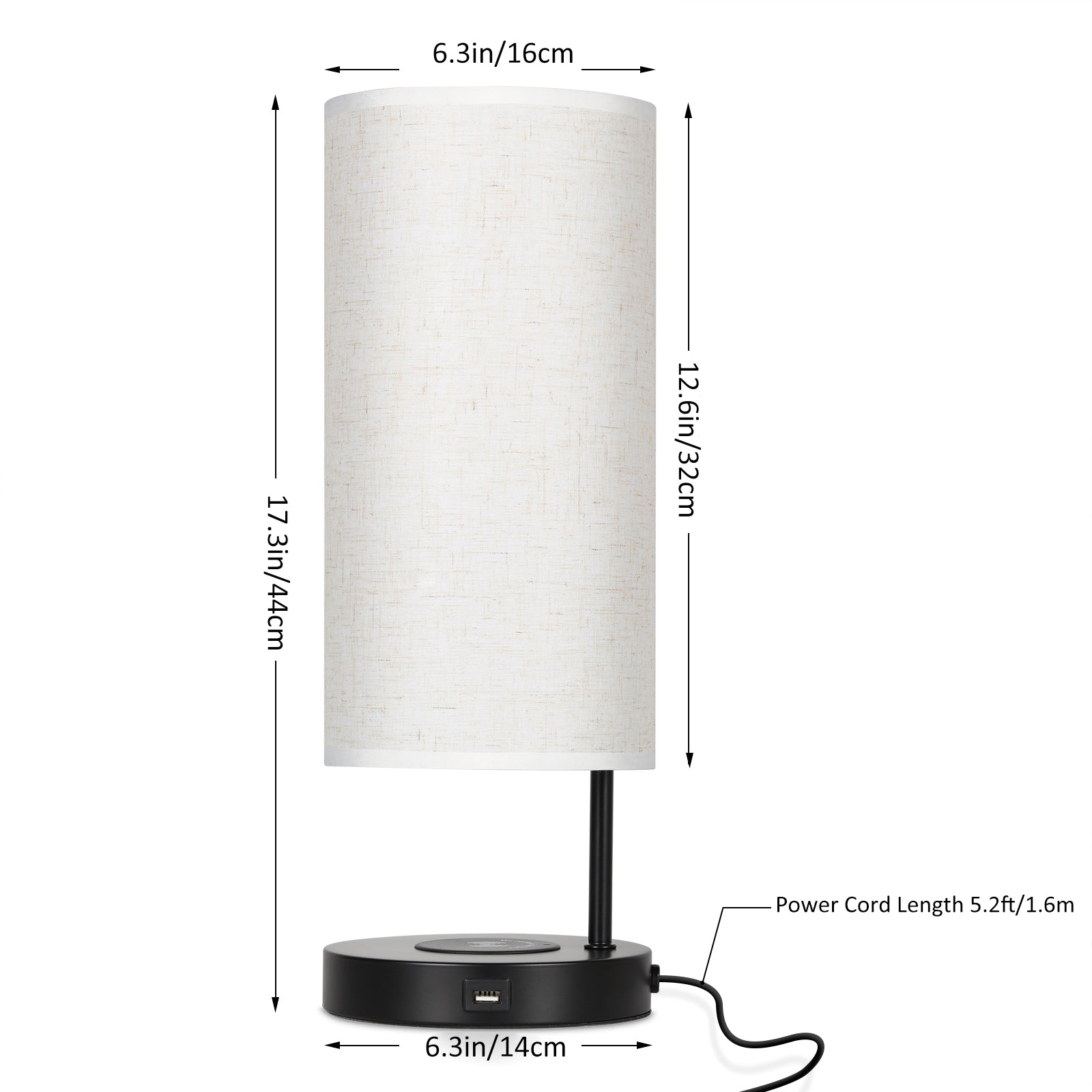 Set of 2 Bedside Nightstand Lamps with Integrated Wireless Charging, USB Port, and Linen Fabric Shades for Home and Office use.