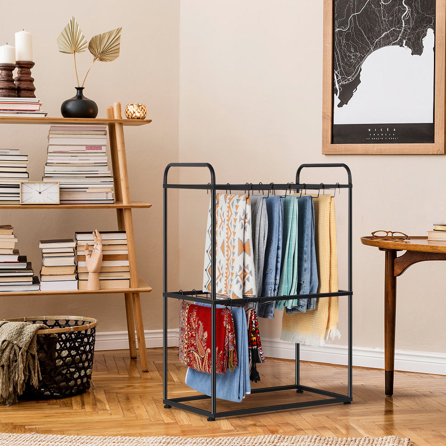 Freestanding Rolling Pants Rack with 26 Removable Hangers