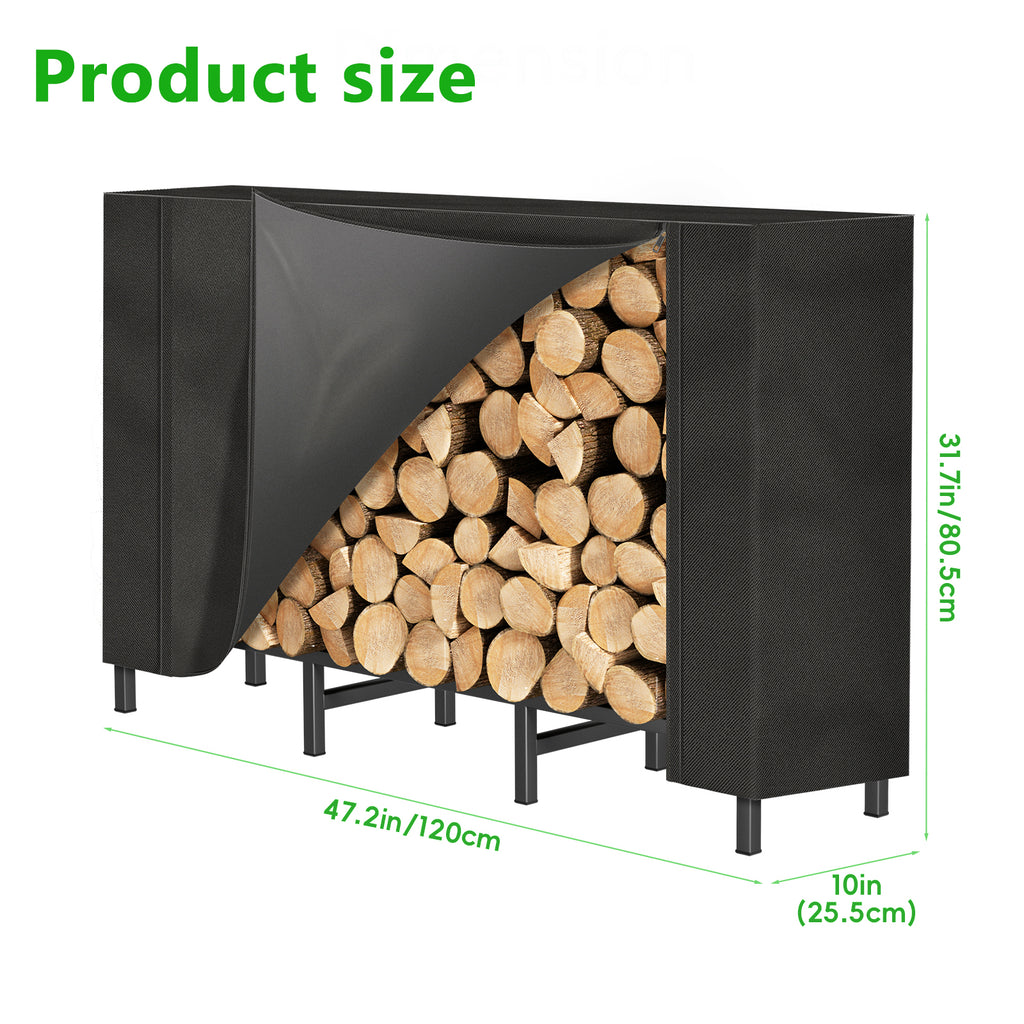 Firewood Rack with Cover - Heavy Duty Outdoor Log Holder & Storage Stand, Black