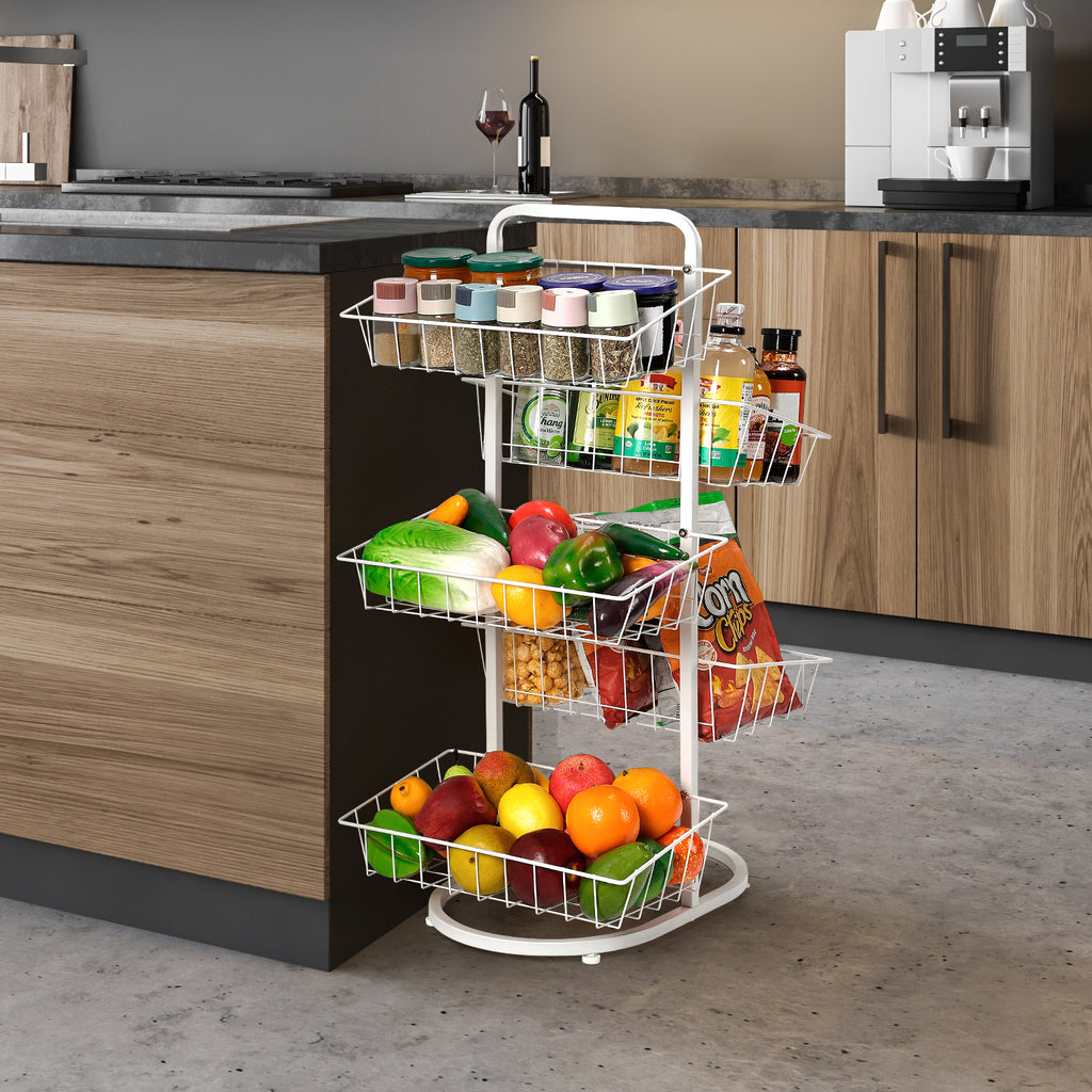 5-Tier Rotating Fruit and Vegetable Basket Rack (White)