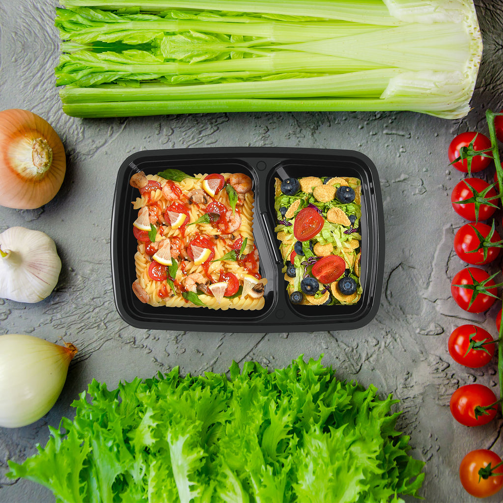 50-Pack 2-Compartment Meal Prep Containers - 30oz Reusable Plastic Food Storage with Lids - Perfect for Entrees & Sides