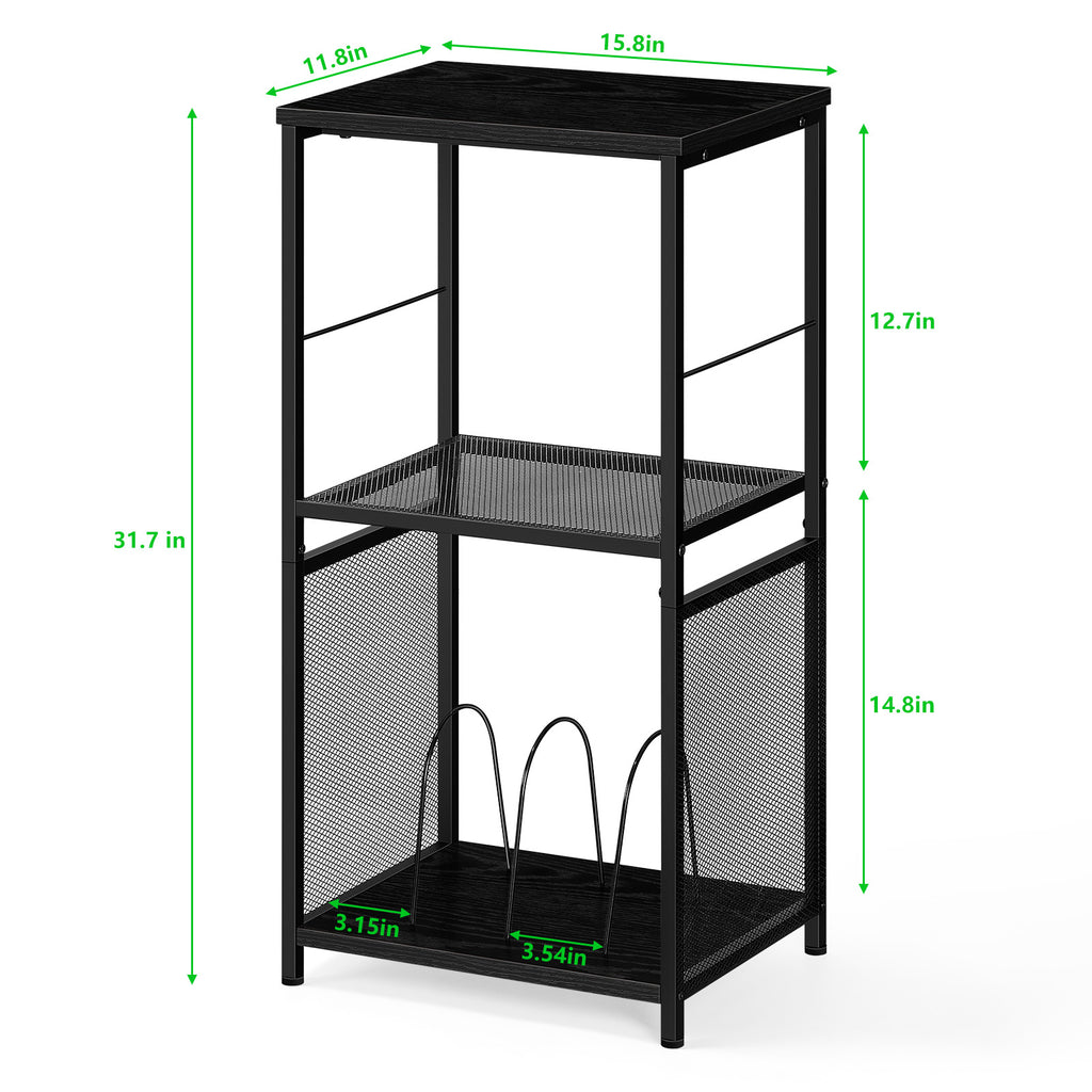 Industrial 3-Tier Record Player Table with LP Storage Shelf, Matte Black Turntable Display Unit for Living Room and Bedroom
