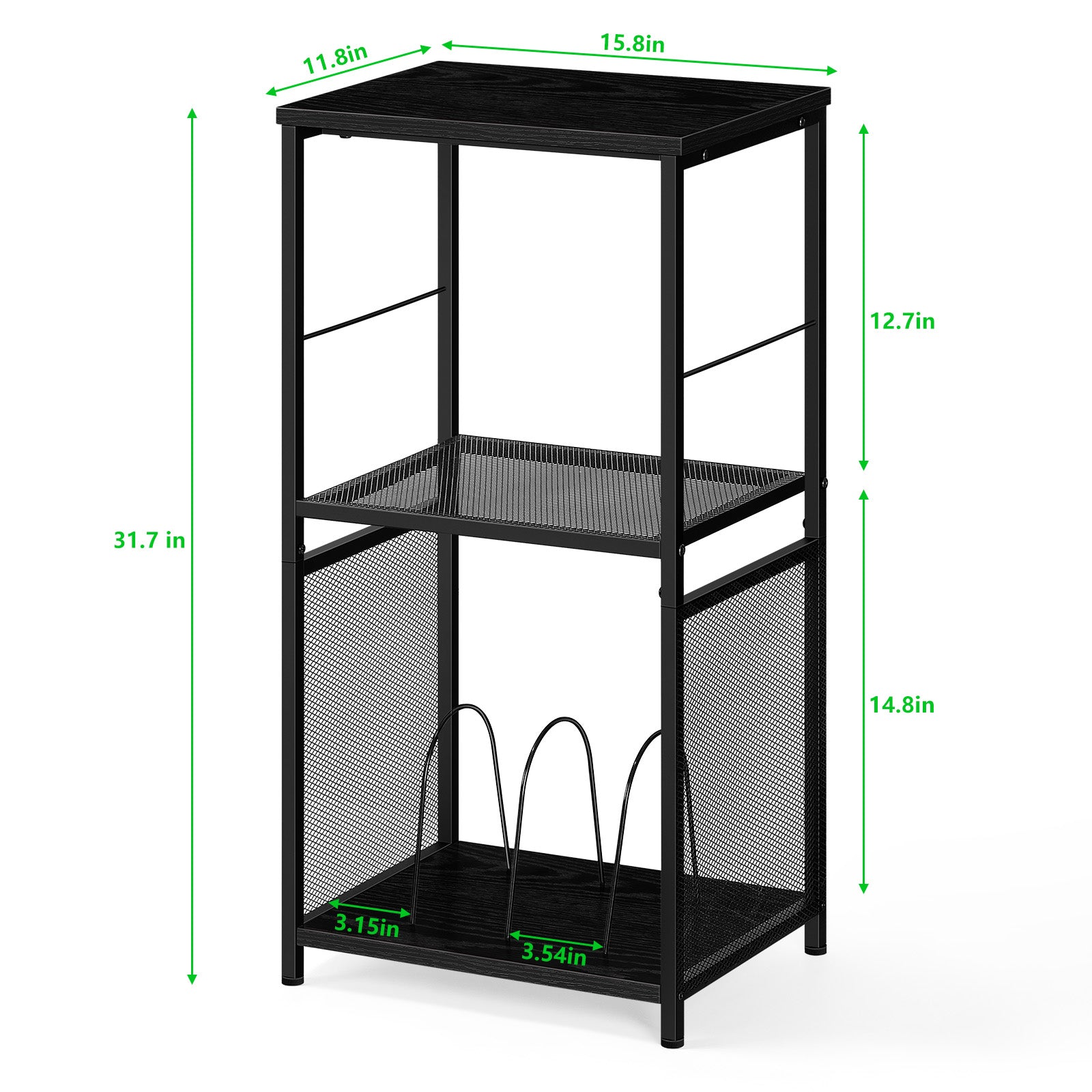 Industrial 3-Tier Record Player Table with LP Storage Shelf, Matte Black Turntable Display Unit for Living Room and Bedroom