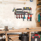 Power Tool Organiser with 6 Drill Holders, Garage Tool Organiser and Storage Rack, Wall Mounted Power Tool Rack, Heavy Duty Metal Tool Rack, Free Standing Tool Rack