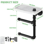 Double Roll Industrial Toilet Paper Holder with Shelf - Wall-Mounted Vertical Tissue Dispenser - Rustic Wood & Pipe Bathroom Storage Rack