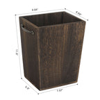 Wooden Waste Bin with Integrated Dual Metal Handles, Versatile Garbage Pail for Home or Office Use, Dark Brown/Gray-White