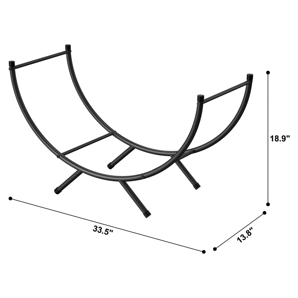 33 Inch Curved Firewood Rack, Powder-Coated Metal Fireplace Log Holder, Heavy Duty Indoor/Outdoor Firewood Storage Rack for Fireplace, Patio, Backyard, Black