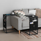 2-Pack C-Shaped Side Tables with Charging Station - Sofa End Tables with Outlets & USB Ports, Storage Pockets for Tablet & Remote, Black