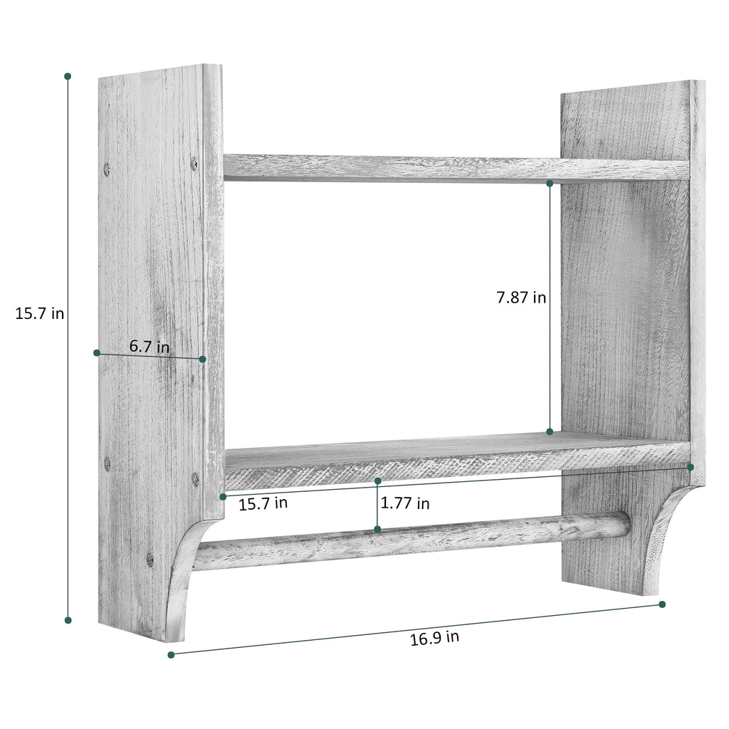 2-Tier Rustic Bathroom Shelf with Towel Bar for for Bathroom/Living Room/Kitchen/Bedroom, Wall Mounted Bathroom Shelf above Toilet Storage Cabinet, Gray-Green