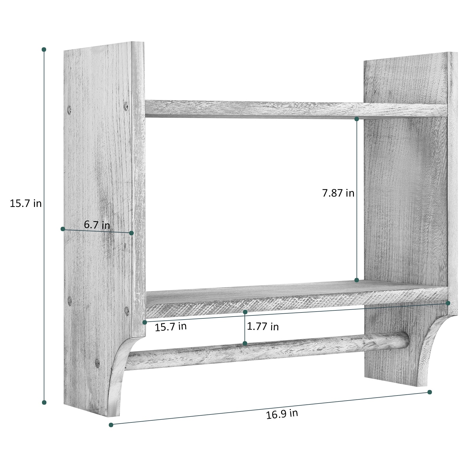 2-Tier Rustic Bathroom Shelf with Towel Bar for for Bathroom/Living Room/Kitchen/Bedroom, Wall Mounted Bathroom Shelf above Toilet Storage Cabinet, Gray-Green