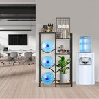 5 Gallon Water Jug Holder & Coffee Station - Heavy Duty 3-Jug Rack with 2-Tier Side Storage Shelves & Wood Top for Kitchen & Office