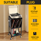 3-Tier Vinyl Turntable Station with Integrated Power Outlets and USB Ports, Black Media Storage Cabinet and Nightstand for Record Collections