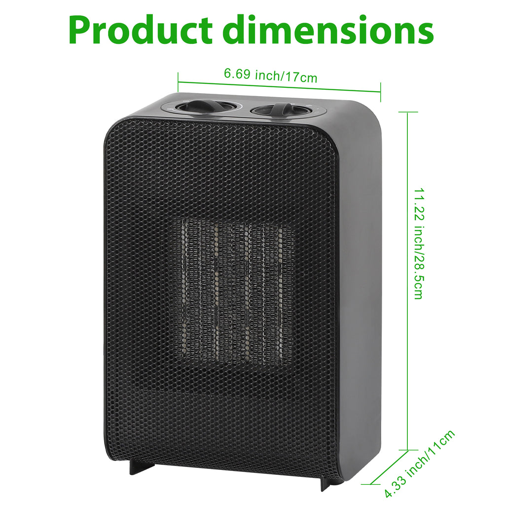 750W/1500W Portable Ceramic Indoor Space Heater with Adjustable Thermostat, Tip-Over & Overheat Protection, Personal Desktop Radiator for Home and Office