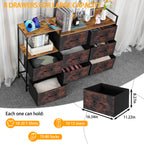 52-Inch Extra Wide Dresser with 8 Drawers & Charging Station, TV Stand for Bedroom with Fabric Storage Bins,