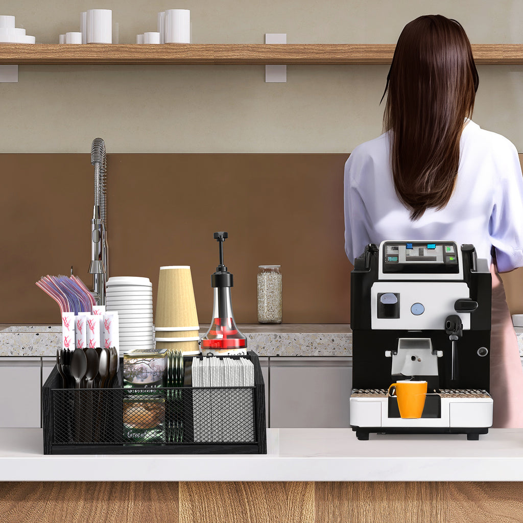 Countertop Coffee Station Organizer - 5-Compartment Coffee Bar Accessory Box for Pods & Condiments,