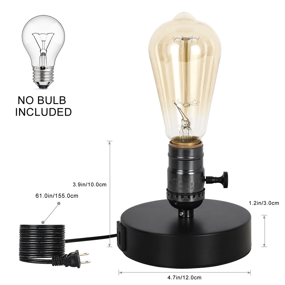Retro Industrial Nightstand Lamp with Dual 2.1A USB Charging Ports, Small E26 Edison Desk Light for Minimalist Home and Bedroom Decor, Black Finish