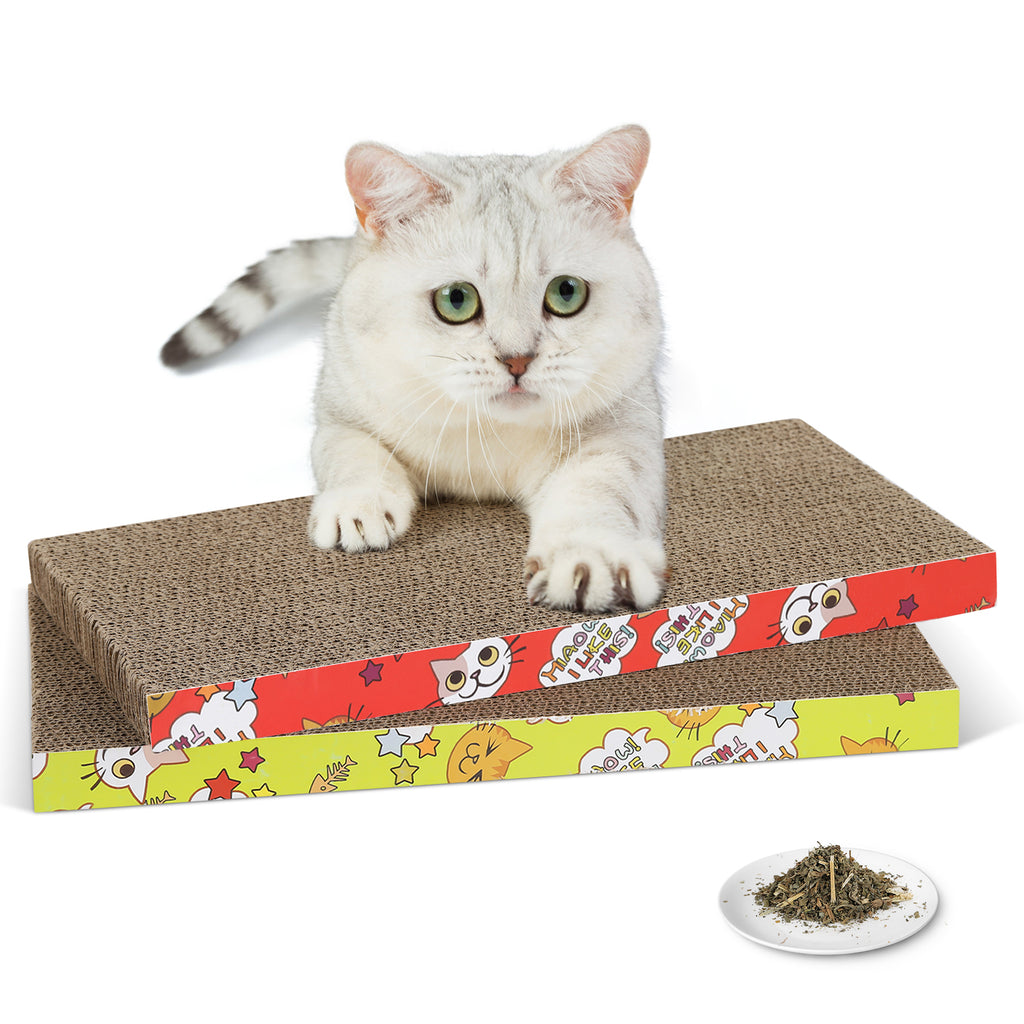 2-Pack Reversible Cat Scratcher Cardboard, Durable Corrugated Scratching Pad & Lounge for Cats