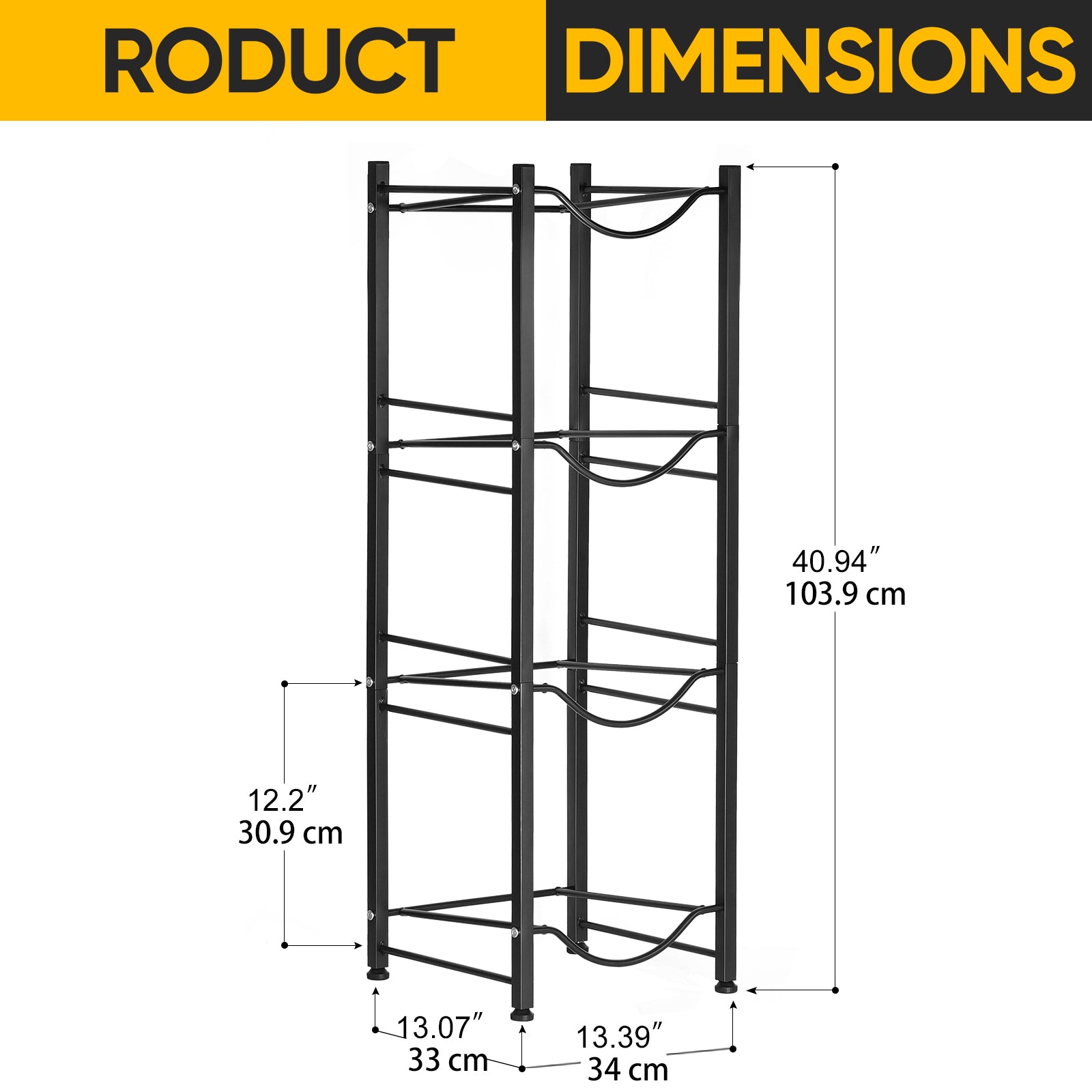 4-Tier 5 Gallon Water Bottle Holder Rack - Heavy Duty Stackable Water Jug Storage Organizer for Kitchen, Office & Breakroom, Black