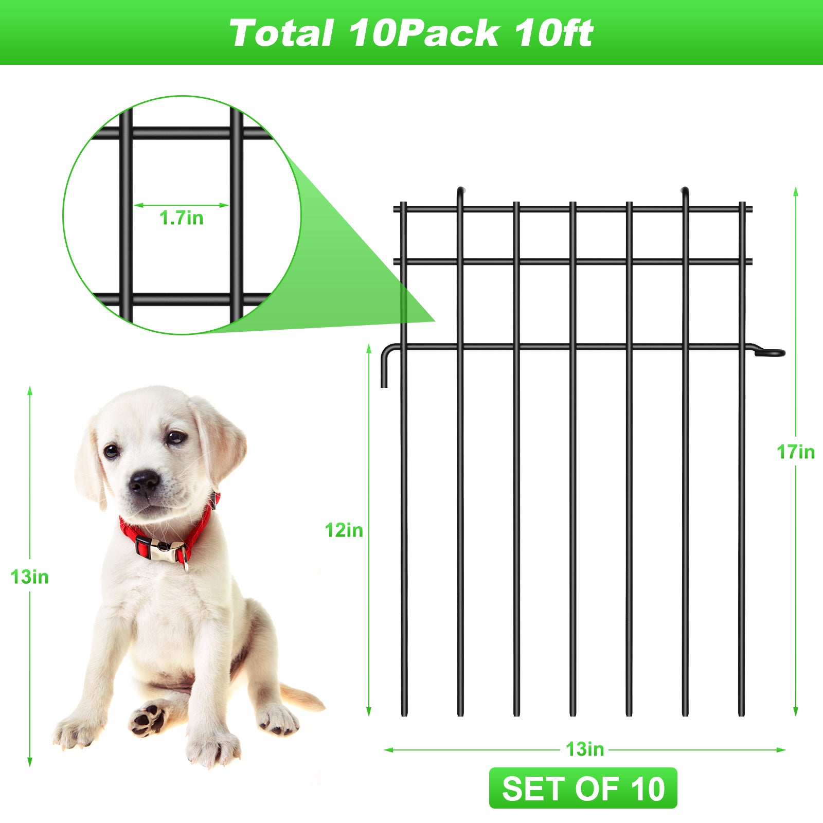 10Panels Rustproof Metal Anti Doggie Garden Border Animal Barrier Fence for Yard