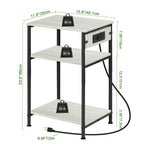 Bedside Table with Charging Station - 3-Tier Nightstand with USB Ports & Power Outlets