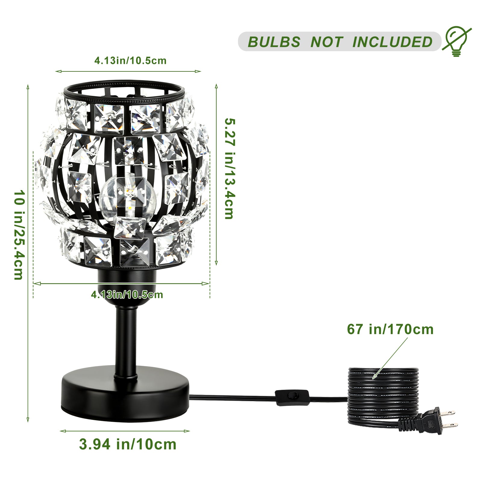Pair of Petite Onyx Crystal Nightstand Lights with Refined Glass Shades and Robust Metallic Foundations for Lounges and Guest Rooms (Bulbs Excluded)