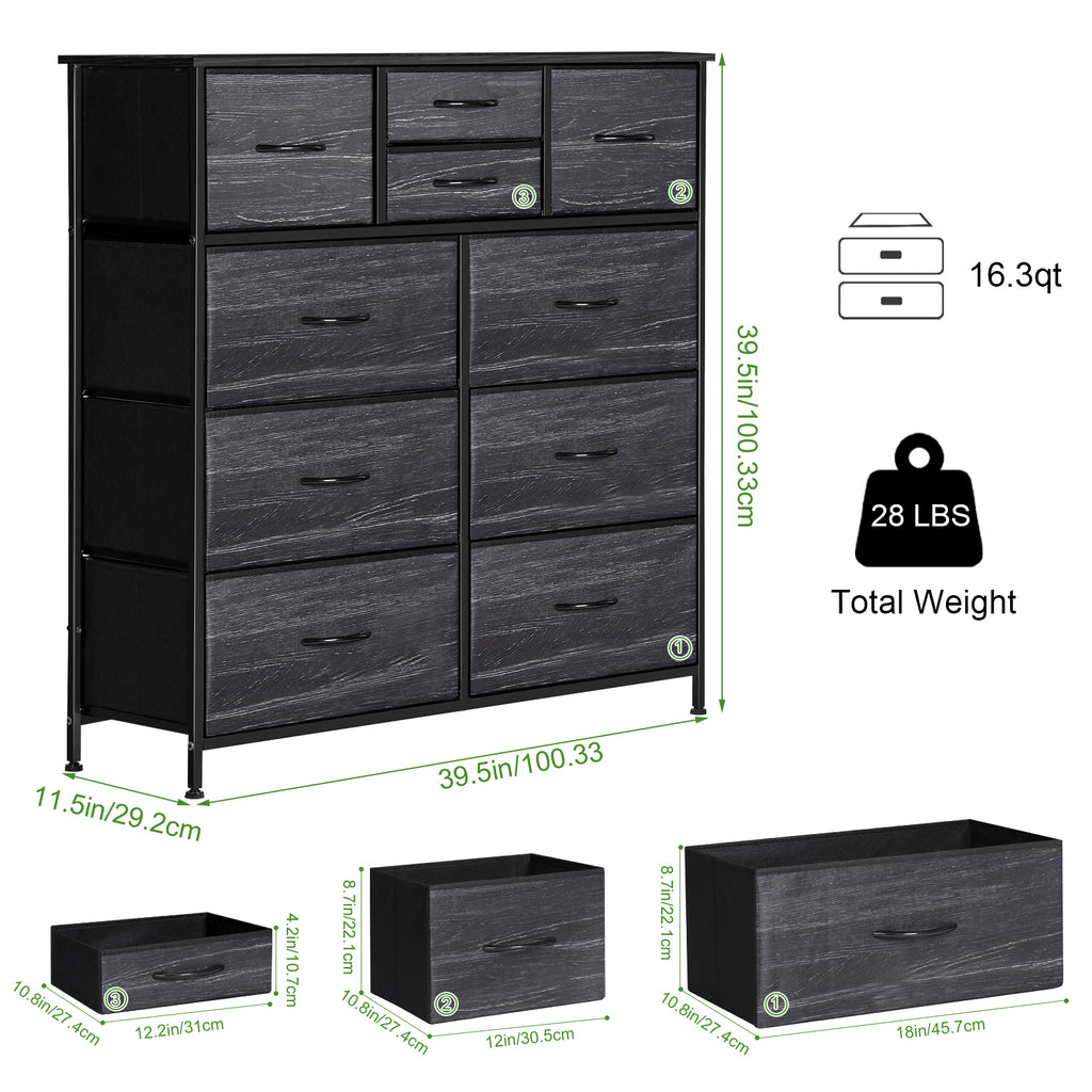 10-Drawer Fabric Storage Dresser - Large Chest of Drawers with Wood Top for Nursery & Entryway