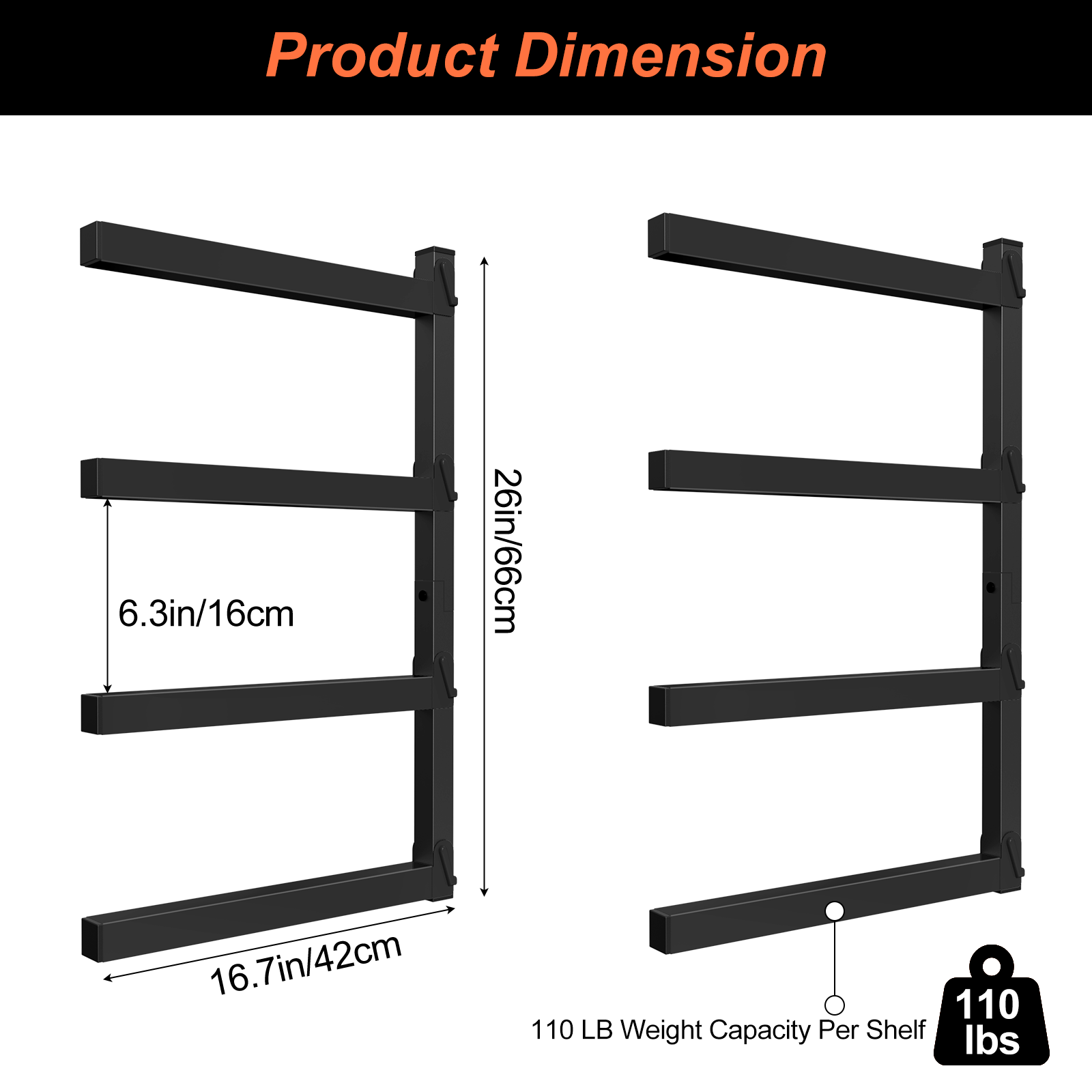 4-Pack Heavy-Duty Wall Mount Lumber Storage Rack - 4-Level Adjustable Steel Wood Organizer for Garage & Workshop
