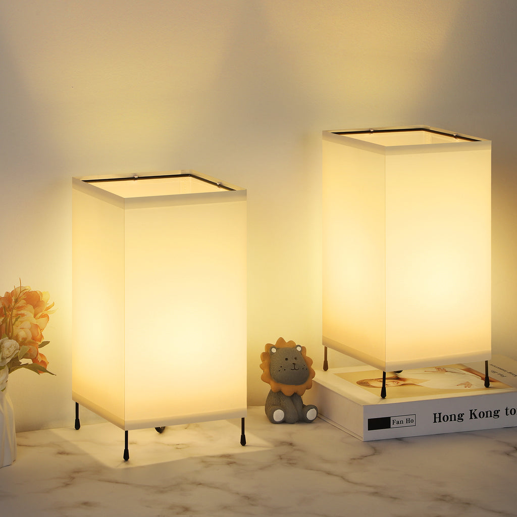 Modern White Fabric Table Lamps (Set of 2)， Small Cute Desk Lamps for Study Room.