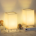 Modern White Fabric Table Lamps (Set of 2)， Small Cute Desk Lamps for Study Room.