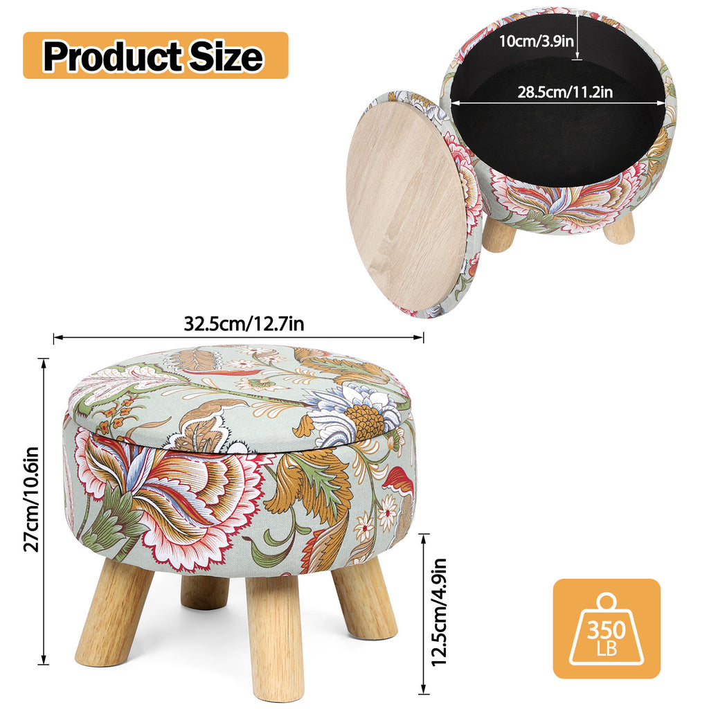 Round Storage Ottoman w/ Reversible Tray Lid - Upholstered Footrest Pouf for Living Room/Dorm, Red