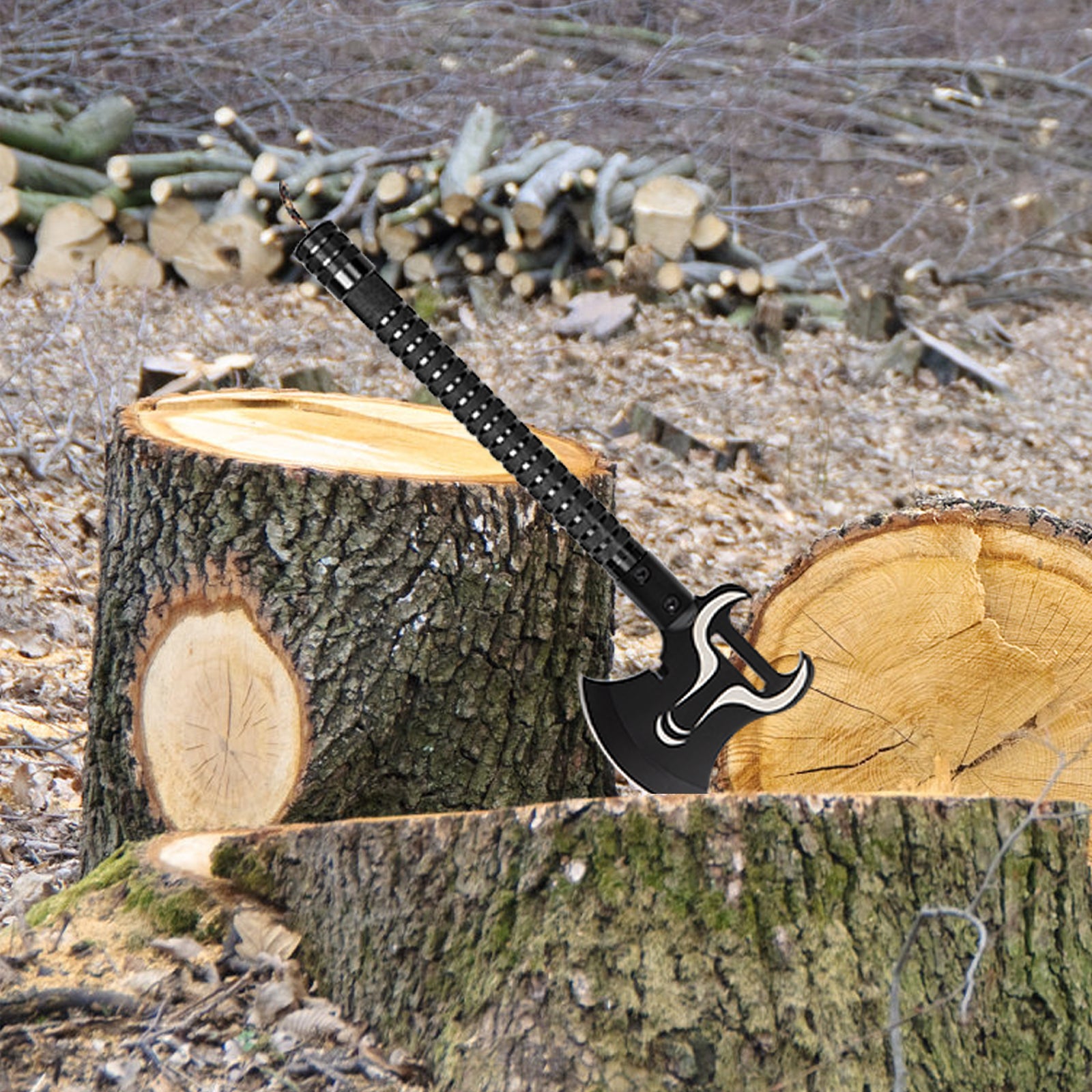 18 Inch Portable Folding Camping Axe, Tactical Multi-Tool Hatchet and Shovel with Protective Sheath for Hiking, Hunting, and Emergency Survival