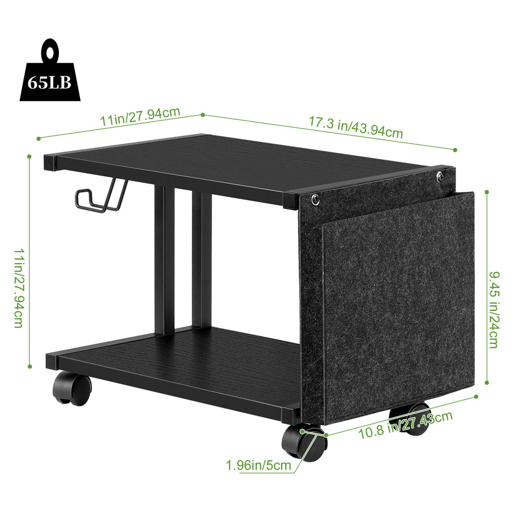 2-Tier Mobile Printer Stand with Storage - Under Desk Rolling Printer Cart with Wheels, Space-Saving Office Organizer for Scanners & Supplies