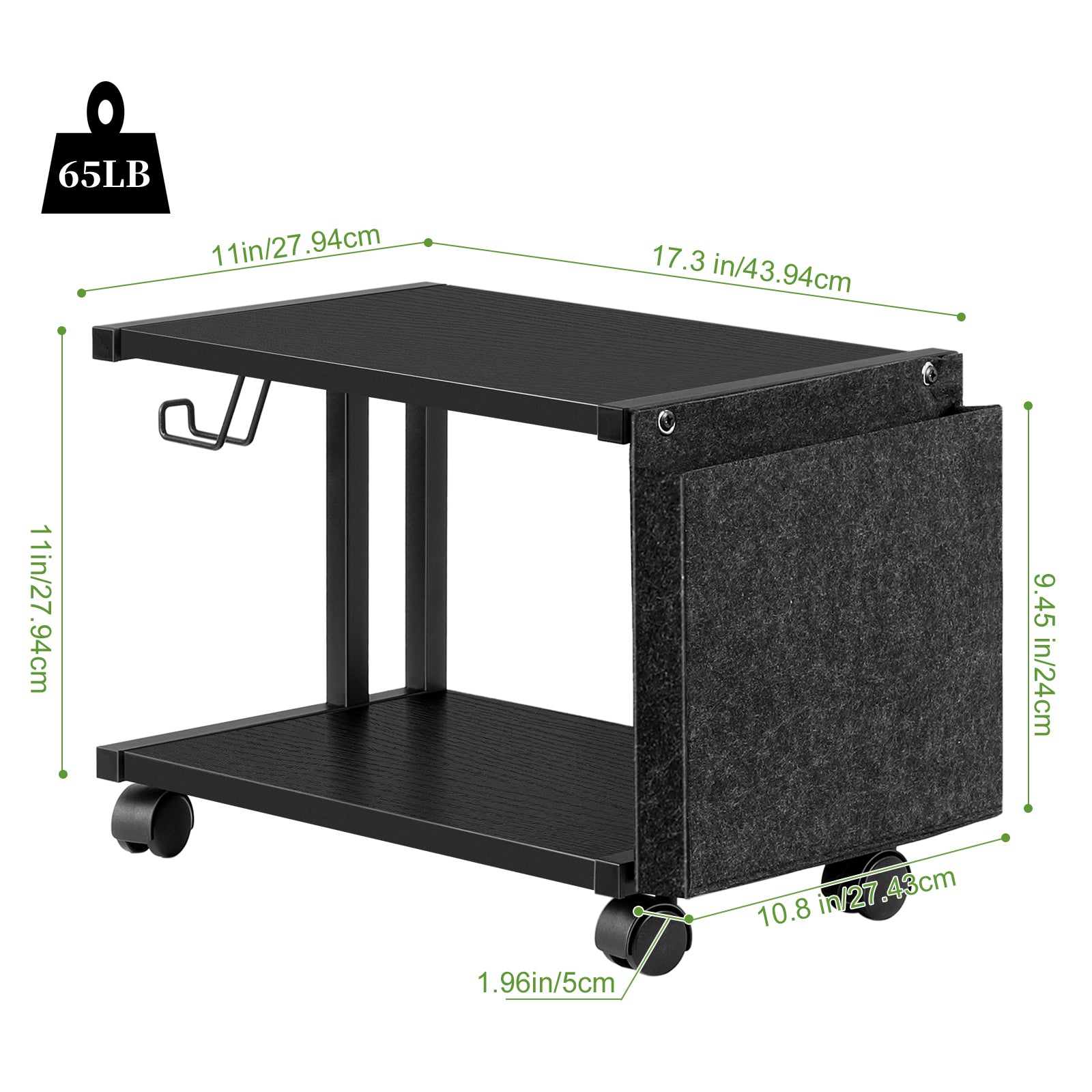 2-Tier Mobile Printer Stand with Storage - Under Desk Rolling Printer Cart with Wheels, Space-Saving Office Organizer for Scanners & Supplies