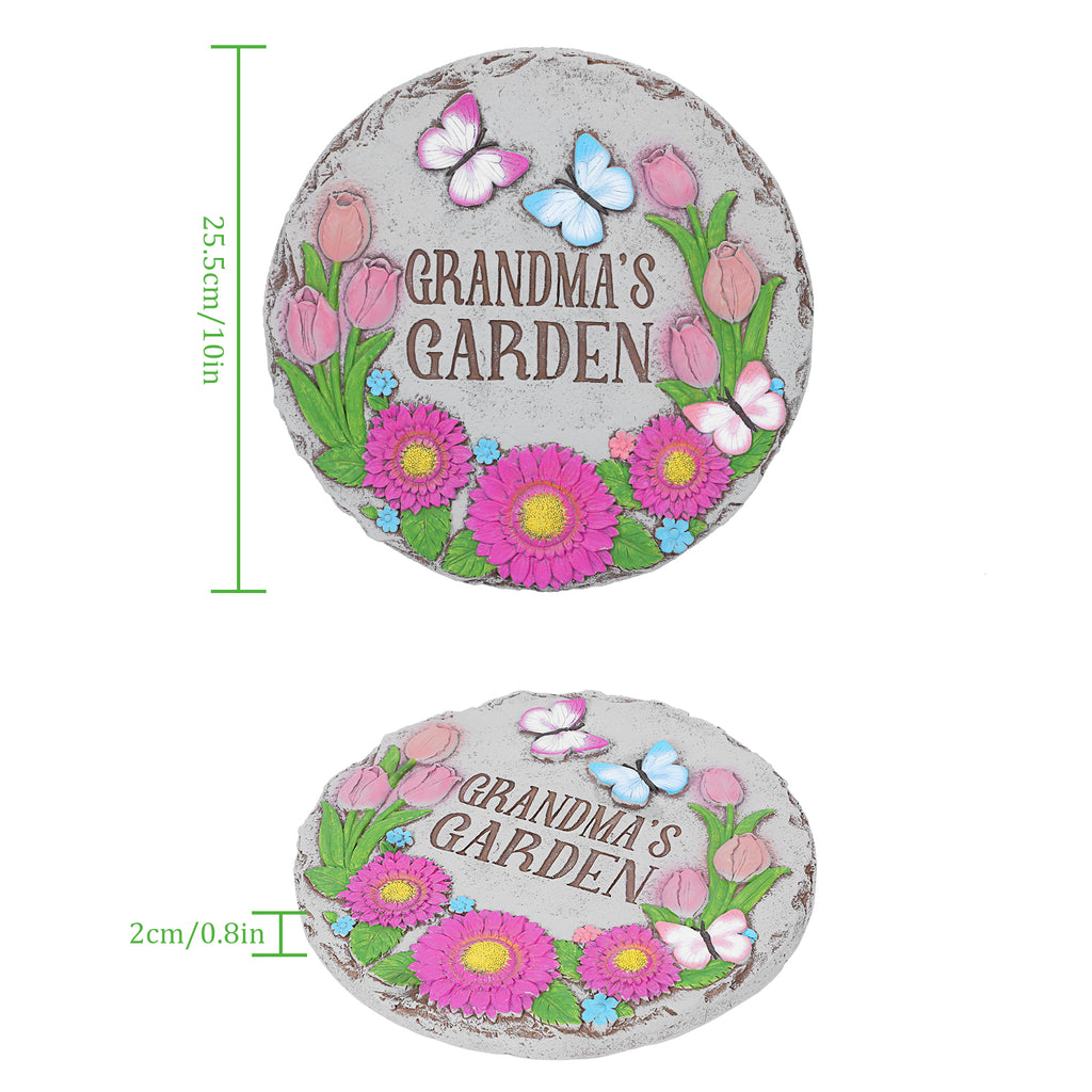 2-Pack Grandma's Garden Stepping Stones - 10inch Decorative Outdoor Pavers - Floral Design Walkway Stones, Heartfelt Gift for Nana