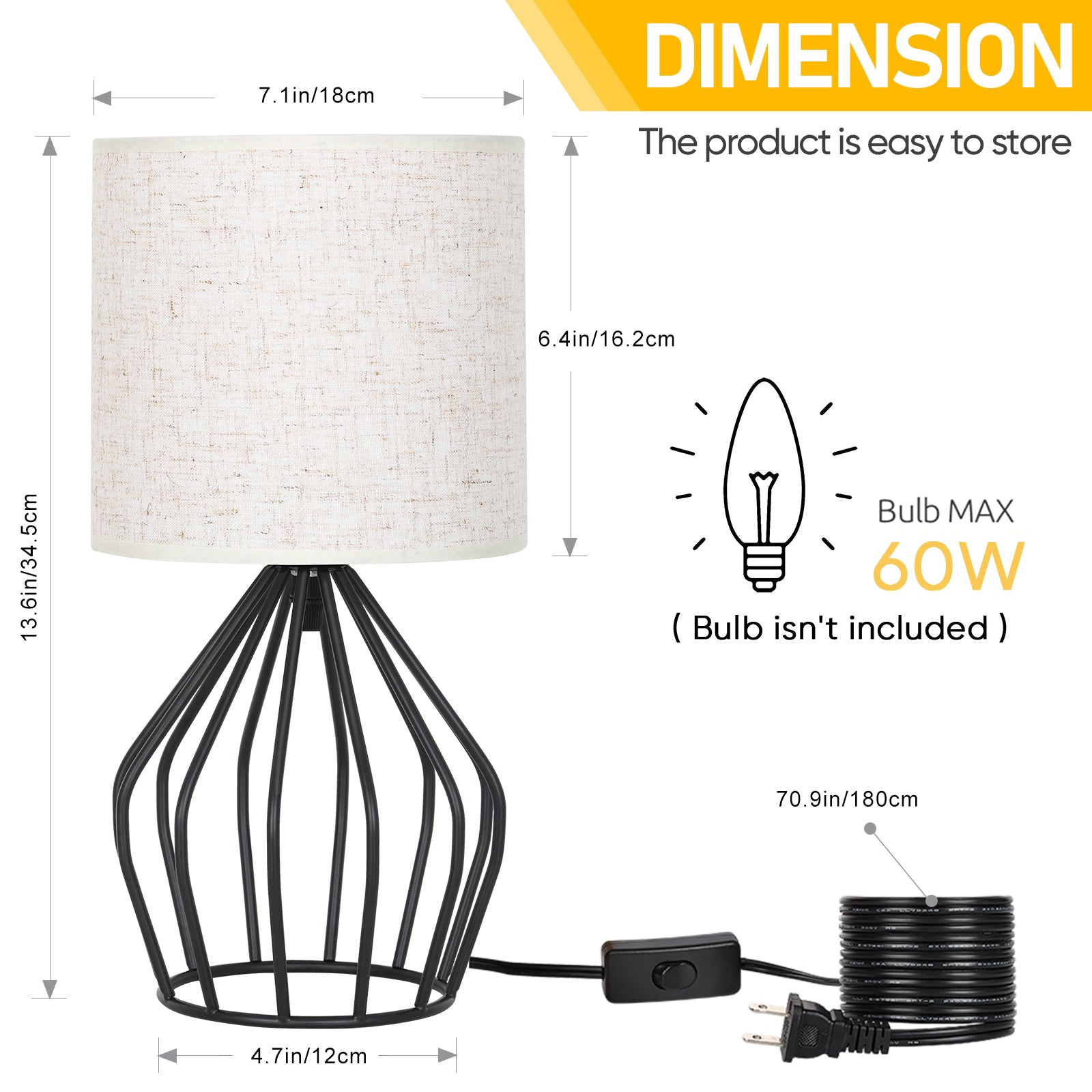 Aura Cage Bedside Lamp | Modern Minimalist Accent Light with Linen Shade