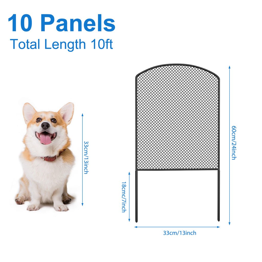 24" (H) x 10ft (L) Mesh Garden Fence & Animal Barrier - No-Dig Metal Wire Fencing for Rabbits & Dogs, Decorative Yard & Patio Border, Black