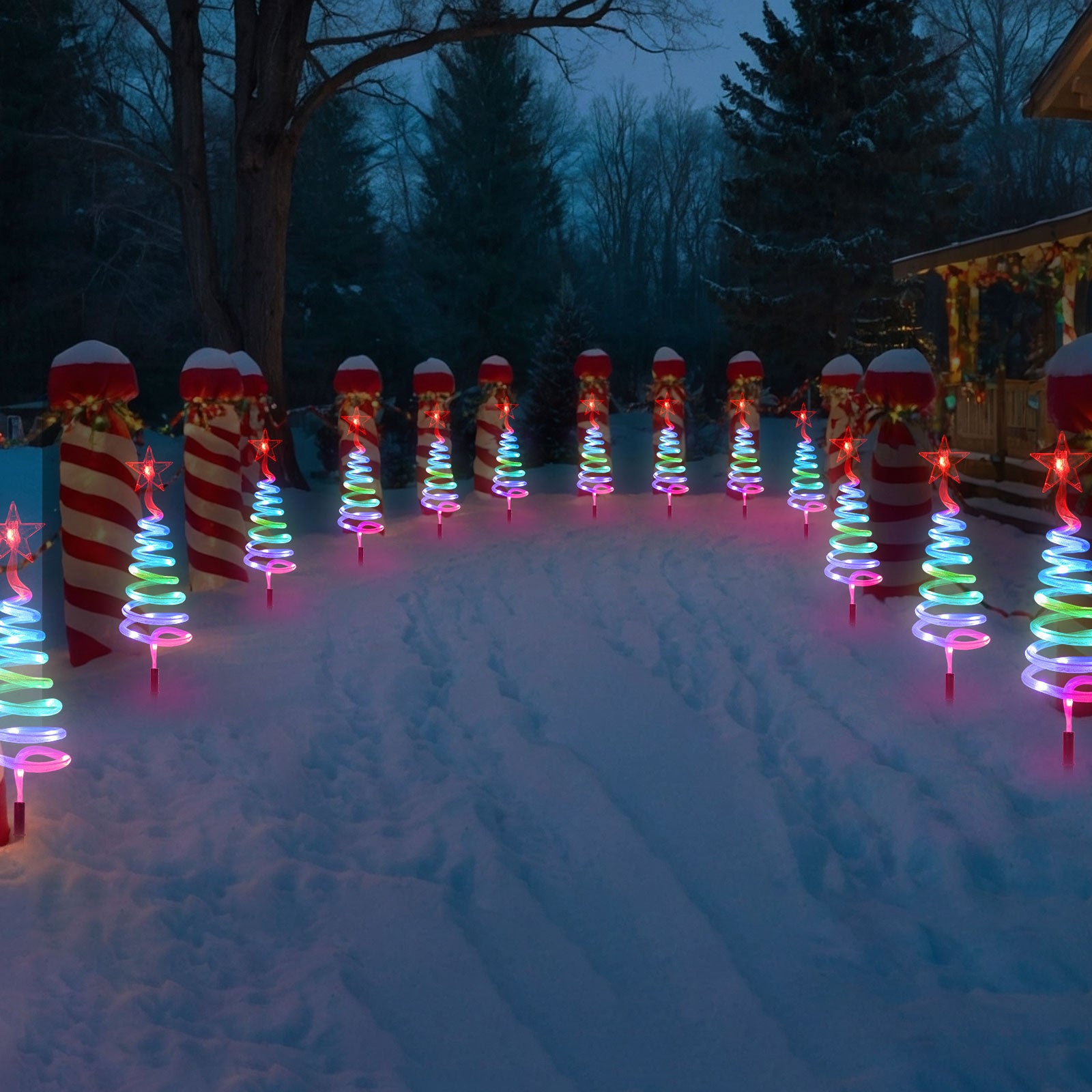 8 Pack Smart Christmas Pathway Lights Outdoor, RGBW App Control Landscape Lights, Sync to Music