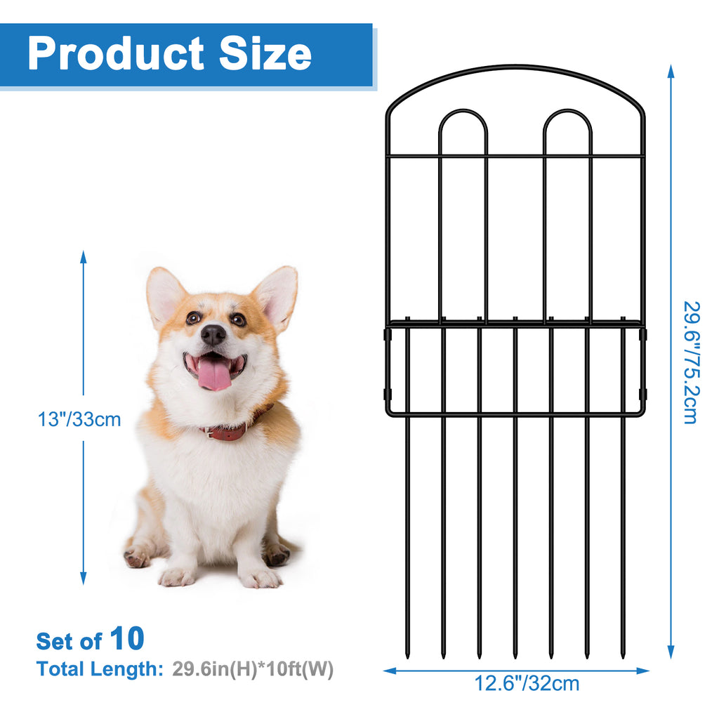 10-Pack Decorative Garden Fence Panels, Rustproof Metal Flower Bed Border, Interlocking Patio Fencing for Yard Landscape and Animal Barrier,