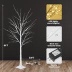 6/4FT Lighted White Birch Tree with Warm LED Fairy Lights, Pre Lit Birch Tree Indoor Outdoor Holiday Decor for Christmas Wedding Party