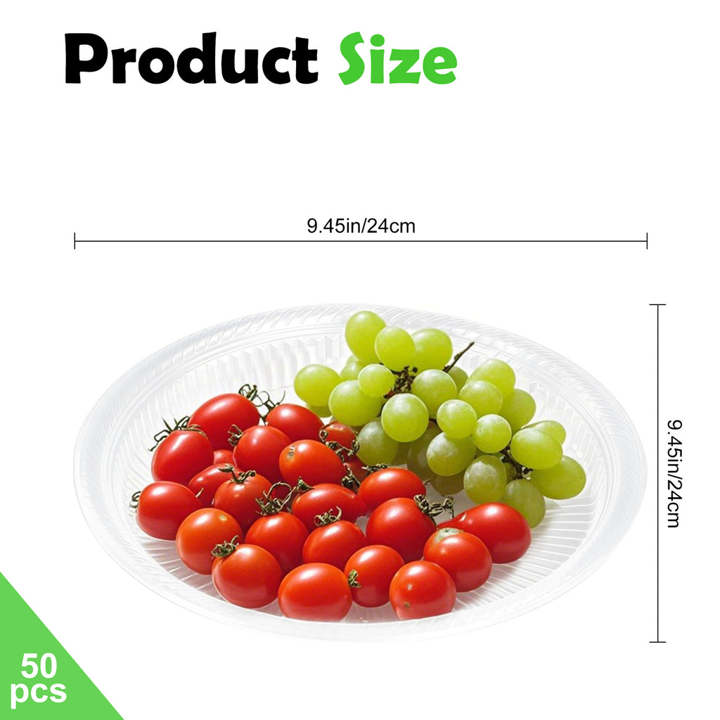 50-Piece White Round Disposable Lunch Plates - Microwave Safe Plastic Serving Trays - Heavy Duty Party Supplies for Events