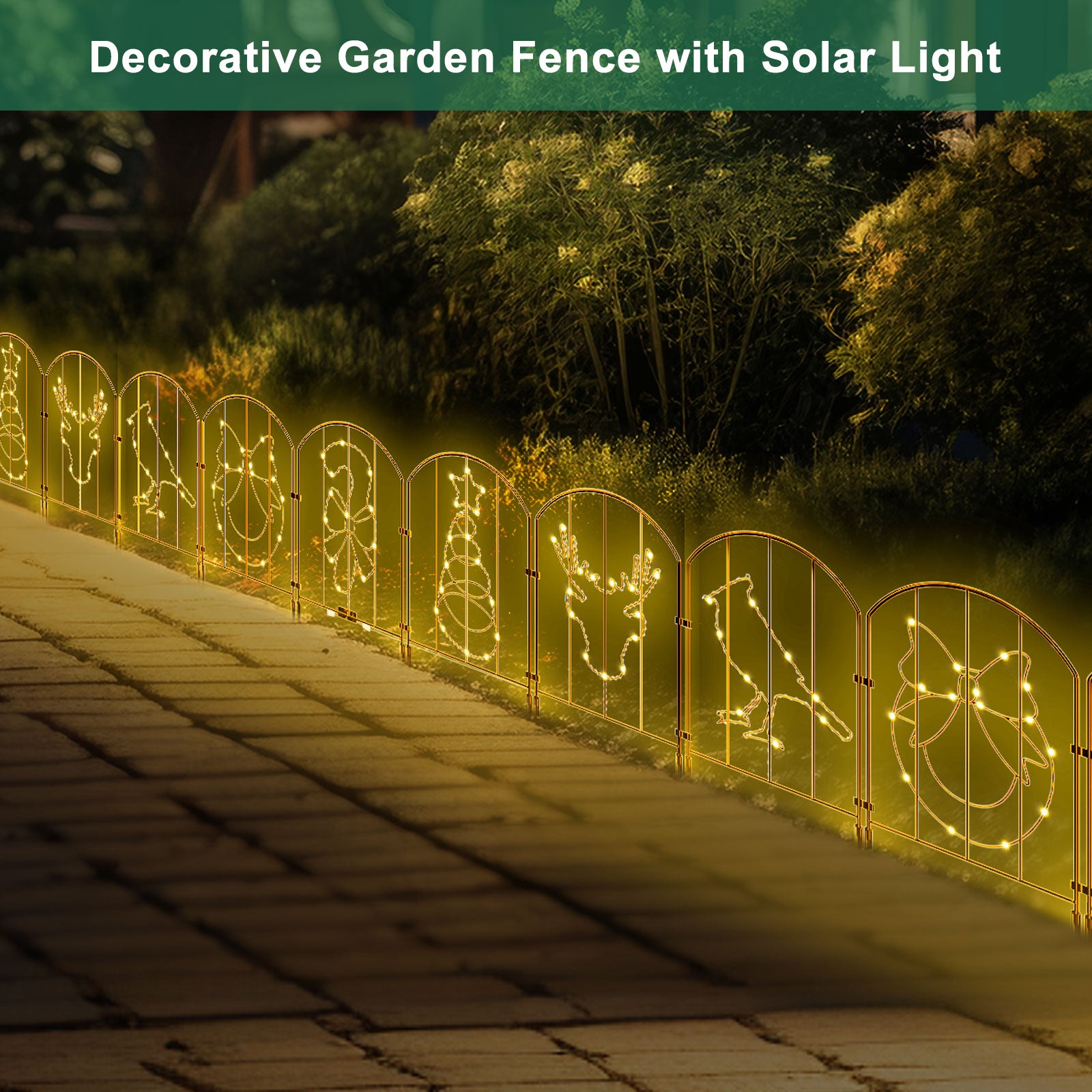 10-Pack Decorative Garden Fence - 10.5ft Christmas Pattern Metal Border, Animal Barrier for Patio & Yard