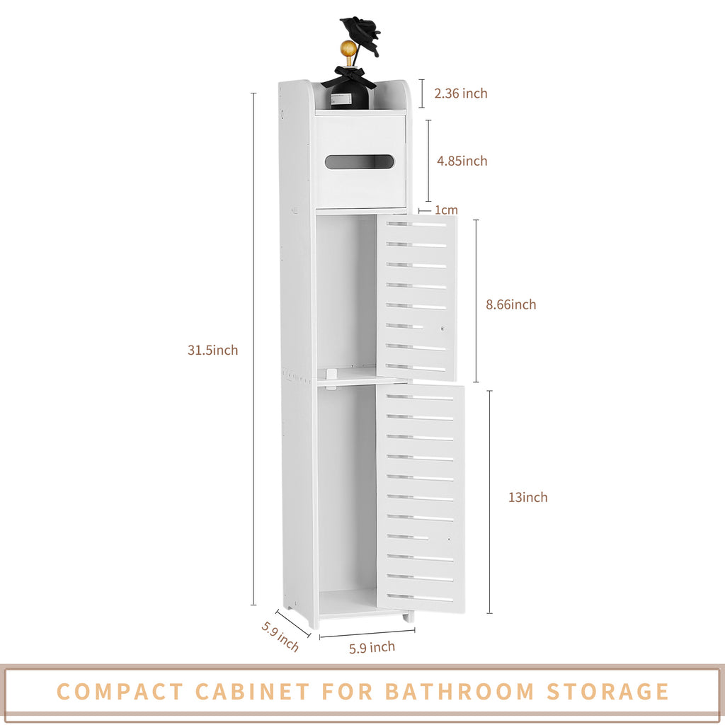 4-Tier Freestanding Bathroom Storage Tower for Toilet Tissue Rolls, White Slim Cabinet Organiser